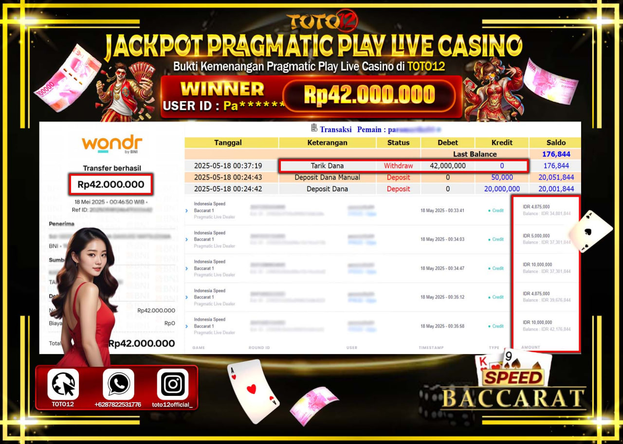 HANYA DI TOTO12 JP PASTI DI BAYAR LUNAS DAN CEPAT!!!!!! JACKPOT PRAGMATIC PLAY LIVE CASINO (SPEED BACCARAT 1) Rp.42.000.000 !!!!