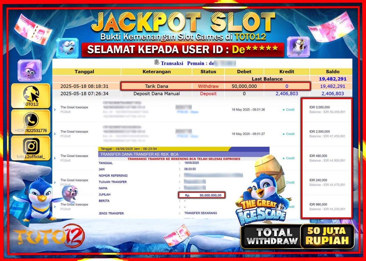 HANYA DI TOTO12 JP PASTI DI BAYAR LUNAS DAN CEPAT!!!!!! JACKPOT SLOT GAME (THE GREAT ICE SCAPE) Rp.50.000.000 !!!!