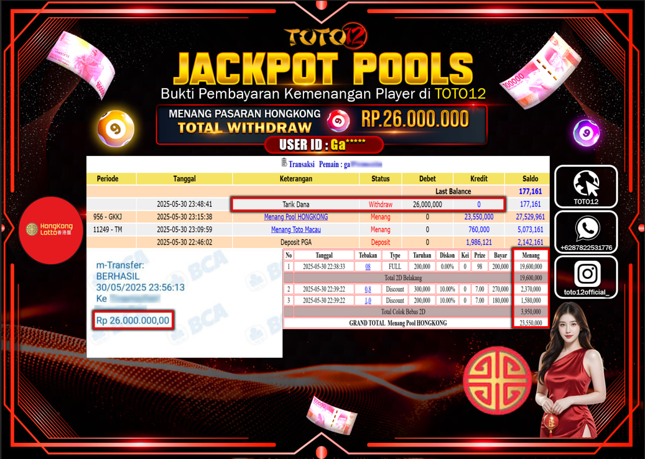 HANYA DI TOTO12 JP PASTI DI BAYAR LUNAS DAN CEPAT!!!!!! JACKPOT POOLS PASARAN (HONGKONG) Rp.26.000.000 !!!!