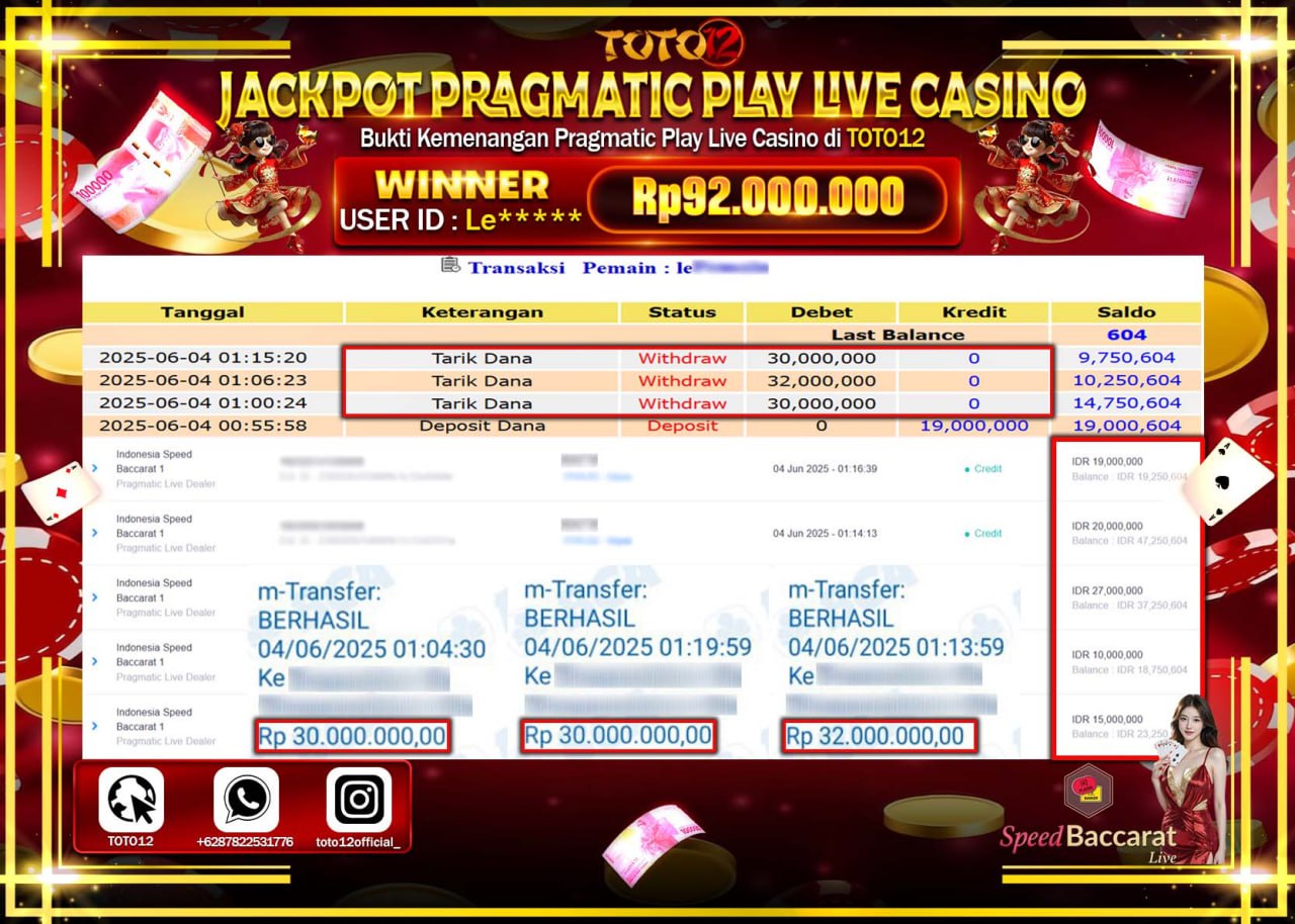 HANYA DI TOTO12 JP PASTI DI BAYAR LUNAS DAN CEPAT!!!!!! JACKPOT PRAGMATIC PLAY LIVE CASINO (SPEED BACCARAT) Rp.92.000.000 !!!!