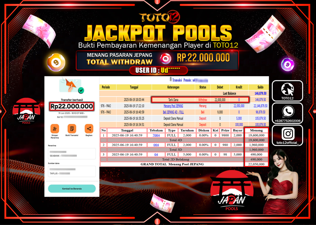 HANYA DI TOTO12 JP PASTI DI BAYAR LUNAS DAN CEPAT!!!!!! JACKPOT POOLS PASARAN (JEPANG) Rp.22.000.000 !!!!