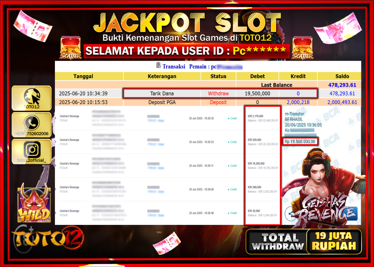 HANYA DI TOTO12 JP PASTI DI BAYAR LUNAS DAN CEPAT!!!!!! JACKPOT SLOT GAME (GEISHAS REVENGE) Rp.19.000.000 !!!!