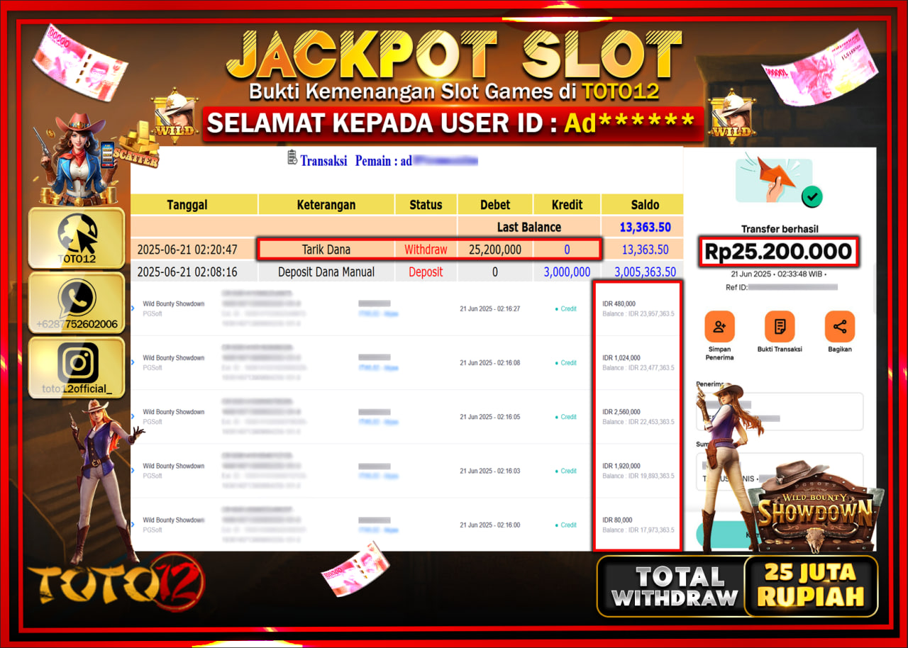 HANYA DI TOTO12 JP PASTI DI BAYAR LUNAS DAN CEPAT!!!!!! JACKPOT SLOT GAME (WILD BOUNTY SHOWDOWN) Rp.25.000.000 !!!!