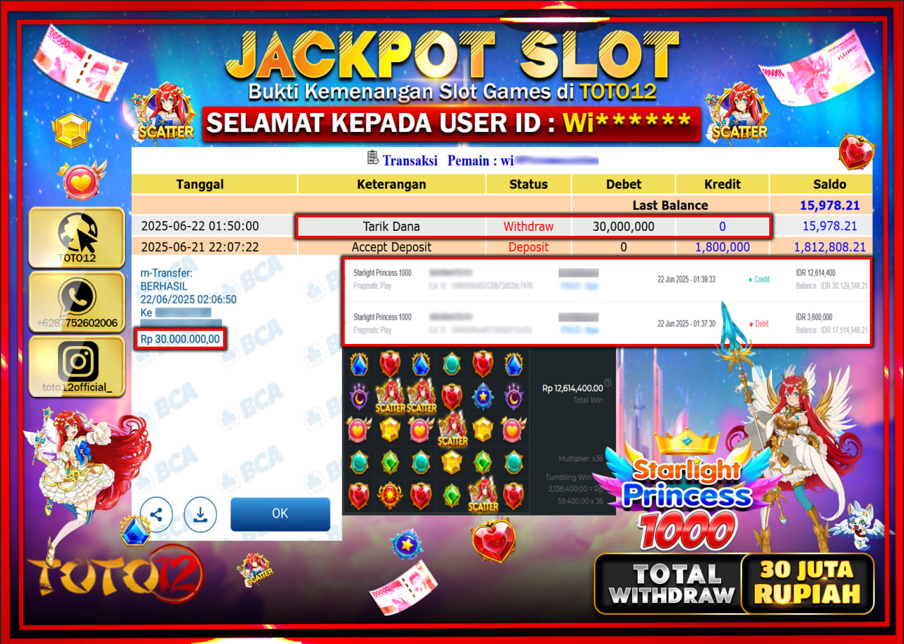 HANYA DI TOTO12 JP PASTI DI BAYAR LUNAS DAN CEPAT!!!!!! JACKPOT SLOT GAME (GATES OF OLYMPUS 1000) Rp.30.000.000 !!!!