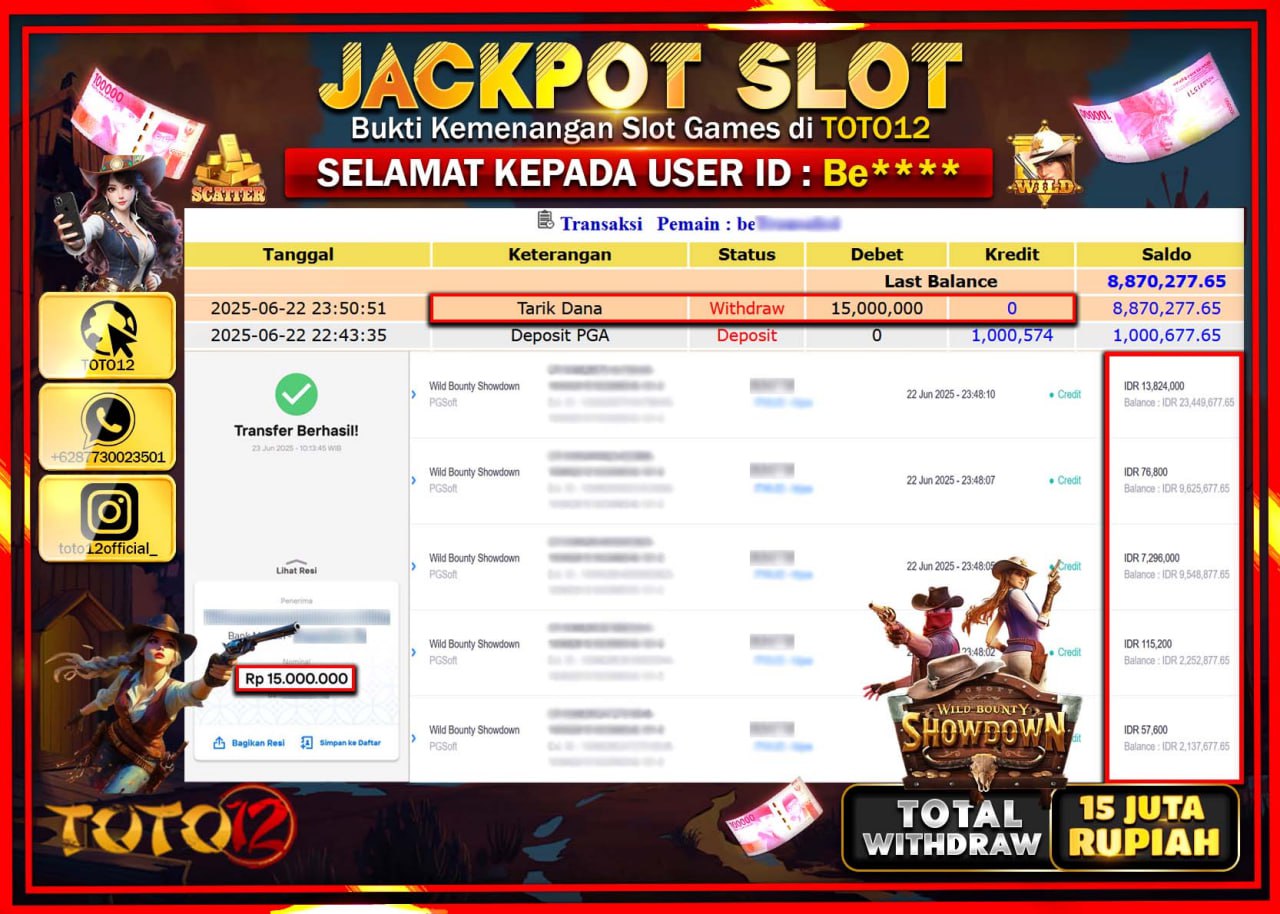 HANYA DI TOTO12 JP PASTI DI BAYAR LUNAS DAN CEPAT!!!!!! JACKPOT SLOT GAME (WILD BOUNTY SHOWDOWN) Rp.15.000.000 !!!!