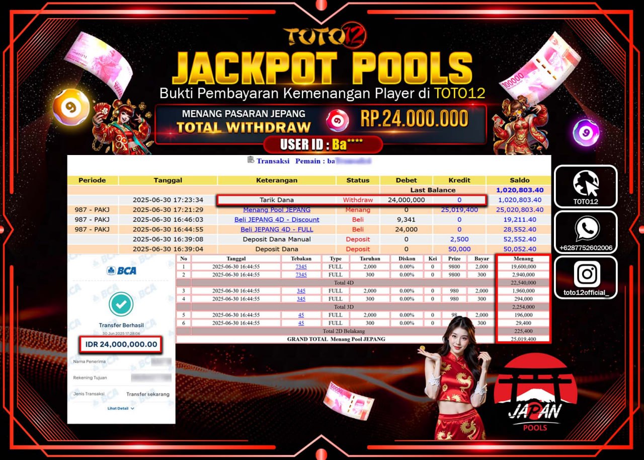 HANYA DI TOTO12 JP PASTI DI BAYAR LUNAS DAN CEPAT!!!!!! JACKPOT POOLS PASARAN (JEPANG) Rp.24.000.000 !!!!