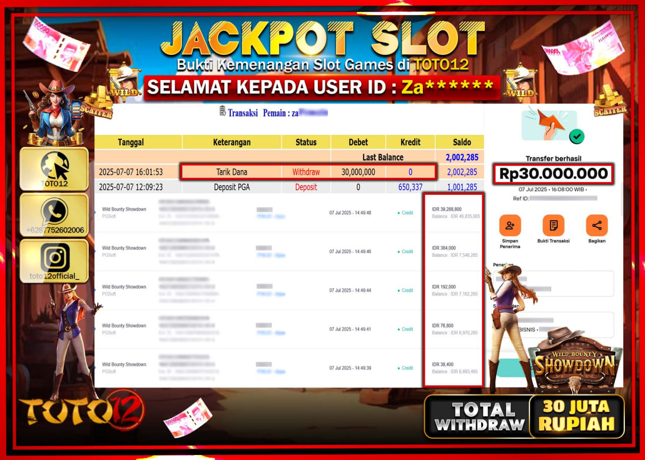 HANYA DI TOTO12 JP PASTI DI BAYAR LUNAS DAN CEPAT!!!!!! JACKPOT SLOT GAME (WILD BOUNTY SHOWDOWN) Rp.30.000.000 !!!!