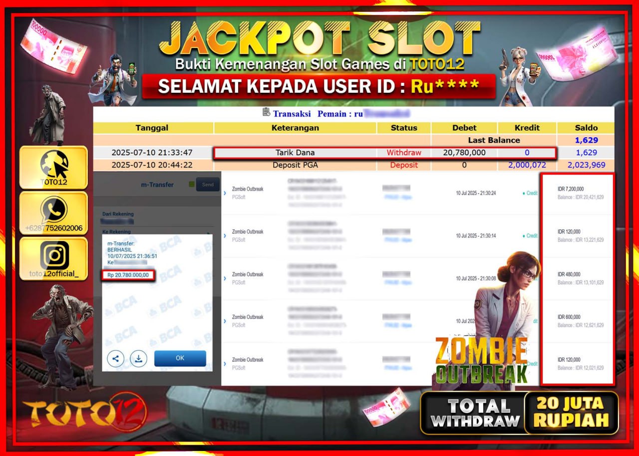 HANYA DI TOTO12 JP PASTI DI BAYAR LUNAS DAN CEPAT!!!!!! JACKPOT SLOT GAME (ZOMBIE OUTBREAK) Rp.20.000.000 !!!!