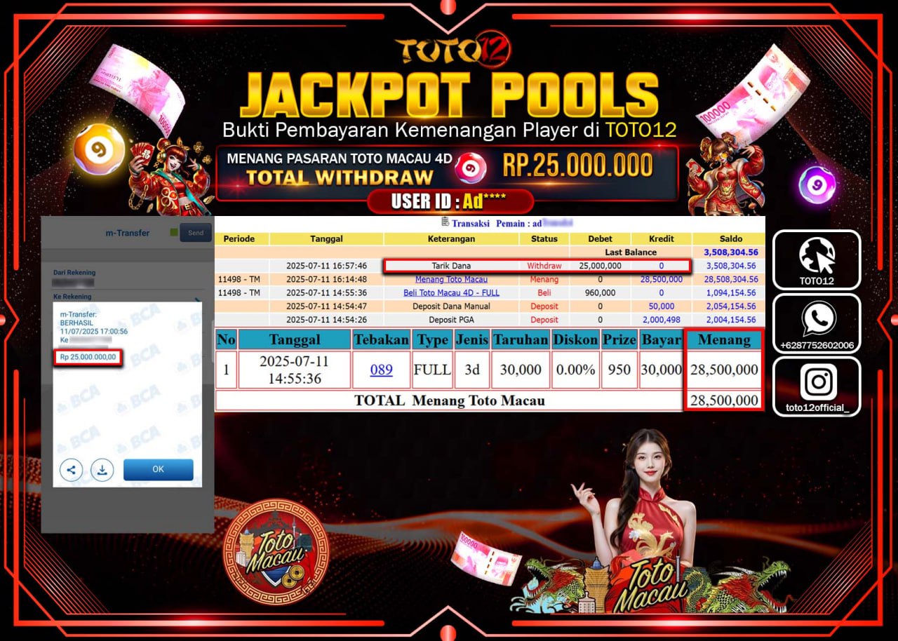 HANYA DI TOTO12 JP PASTI DI BAYAR LUNAS DAN CEPAT!!!!!! JACKPOT POOLS PASARAN (MACAU4D) Rp.25.000.000 !!!!