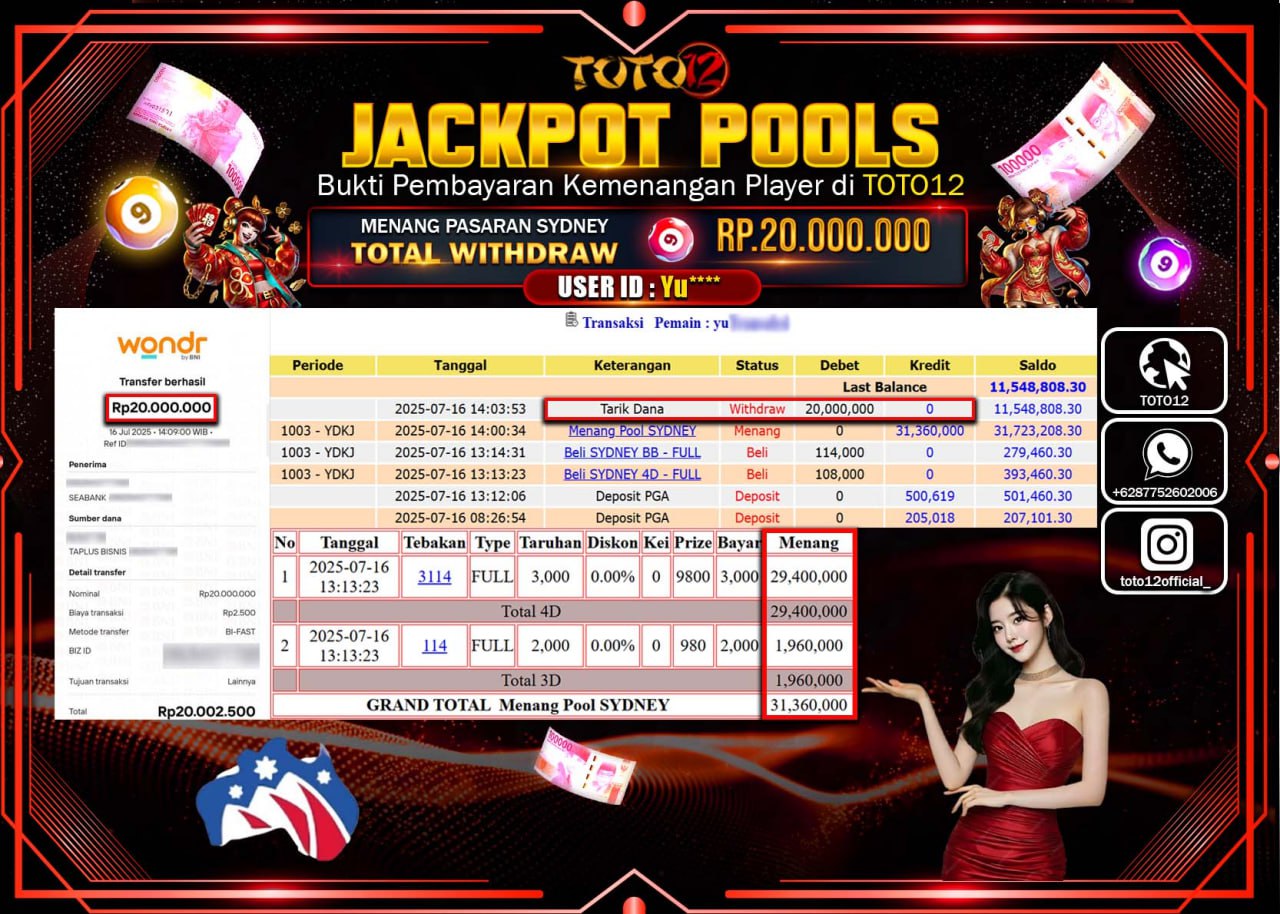 HANYA DI TOTO12 JP PASTI DI BAYAR LUNAS DAN CEPAT!!!!!! JACKPOT POOLS PASARAN (SYDNEY) Rp.20.000.000 !!!!