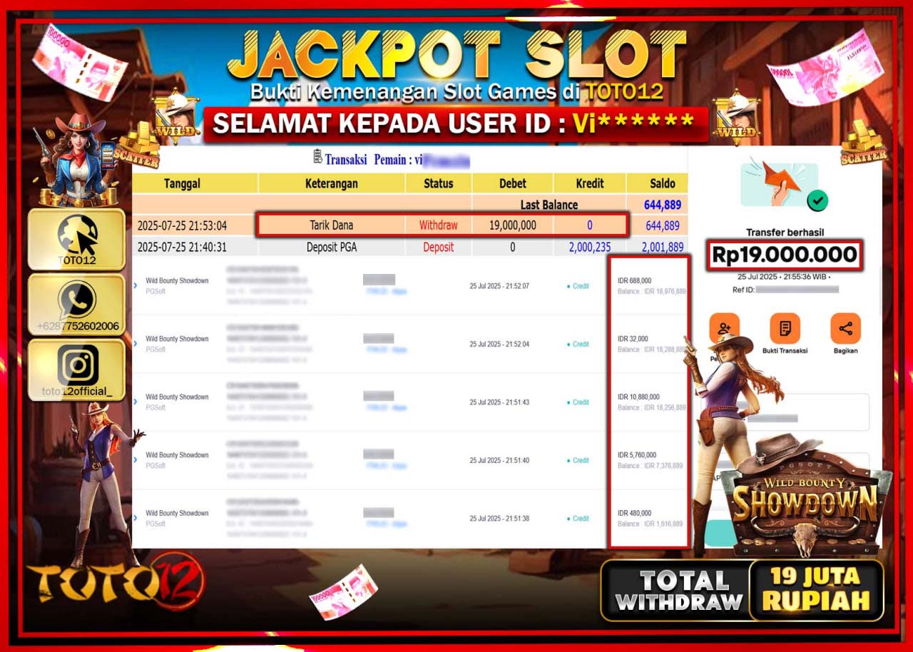 HANYA DI TOTO12 JP PASTI DI BAYAR LUNAS DAN CEPAT!!!!!! JACKPOT SLOT GAME (WILD BOUNTY SHOWDOWN) Rp.19.000.000 !!!!