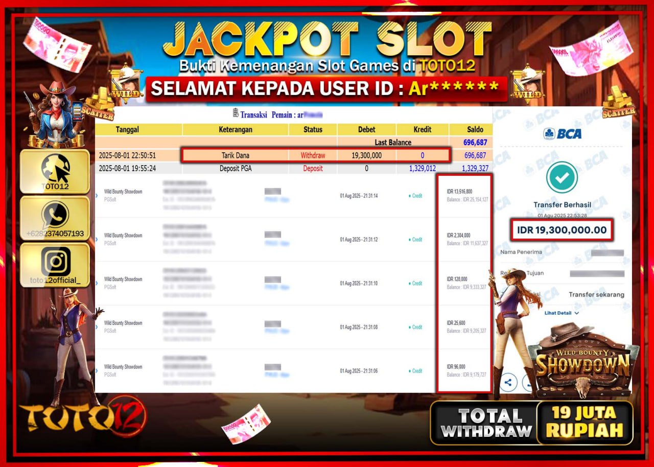 HANYA DI TOTO12 JP PASTI DI BAYAR LUNAS DAN CEPAT!!!!!! JACKPOT SLOT GAME (WILD BOUNTY SHOWDOWN) Rp.19.300.000 !!!!