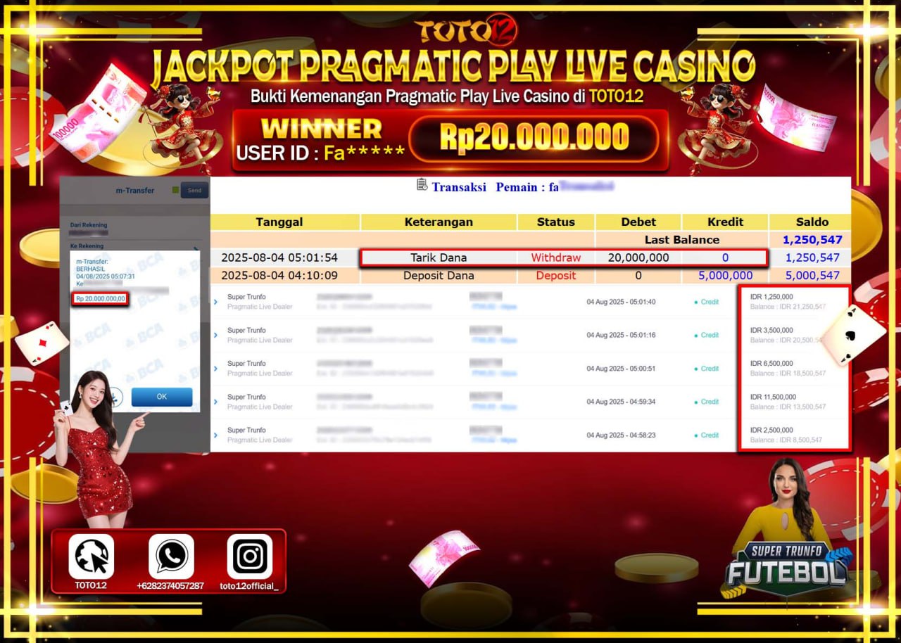 HANYA DI TOTO12 JP PASTI DI BAYAR LUNAS DAN CEPAT!!!!!! JACKPOT PRAGMATIC PLAY LIVE CASINO (SUPER TRUNFO FUTEBOL) Rp.20.000.000 !!!!