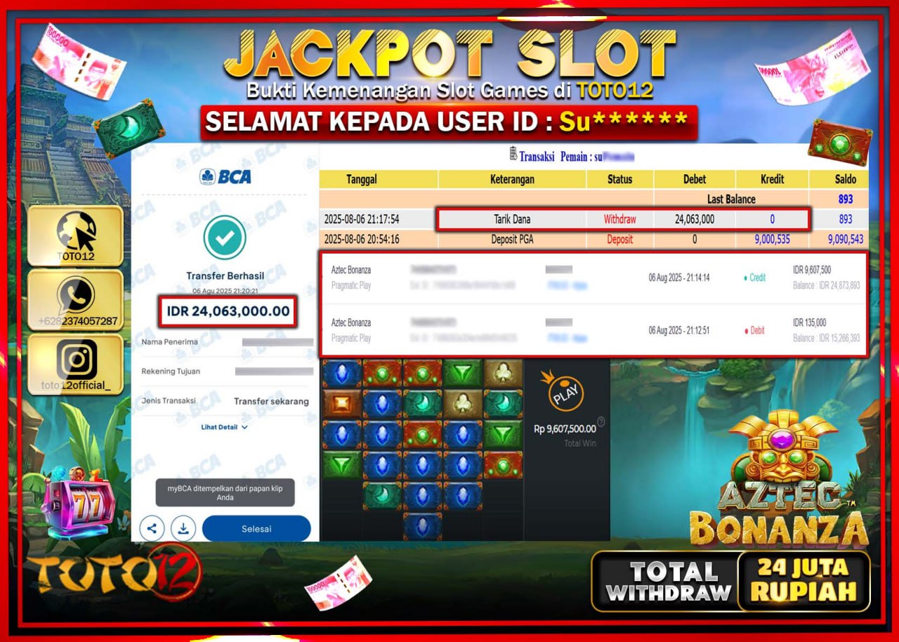 HANYA DI TOTO12 JP PASTI DI BAYAR LUNAS DAN CEPAT!!!!!! JACKPOT SLOT GAME (AZTEC BONANZA) Rp.24.063.000 !!!!