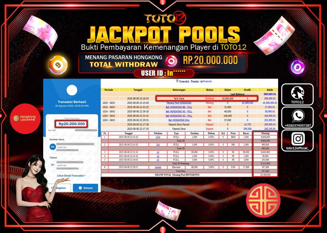 HANYA DI TOTO12 JP PASTI DI BAYAR LUNAS DAN CEPAT!!!!!! JACKPOT POOLS PASARAN (HONGKONG) Rp.20.000.000 !!!!