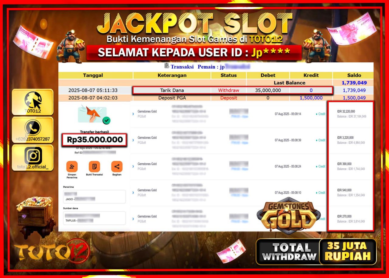 HANYA DI TOTO12 JP PASTI DI BAYAR LUNAS DAN CEPAT!!!!!! JACKPOT SLOT GAME (GEMSTONES GOLD) Rp.35.000.000 !!!!
