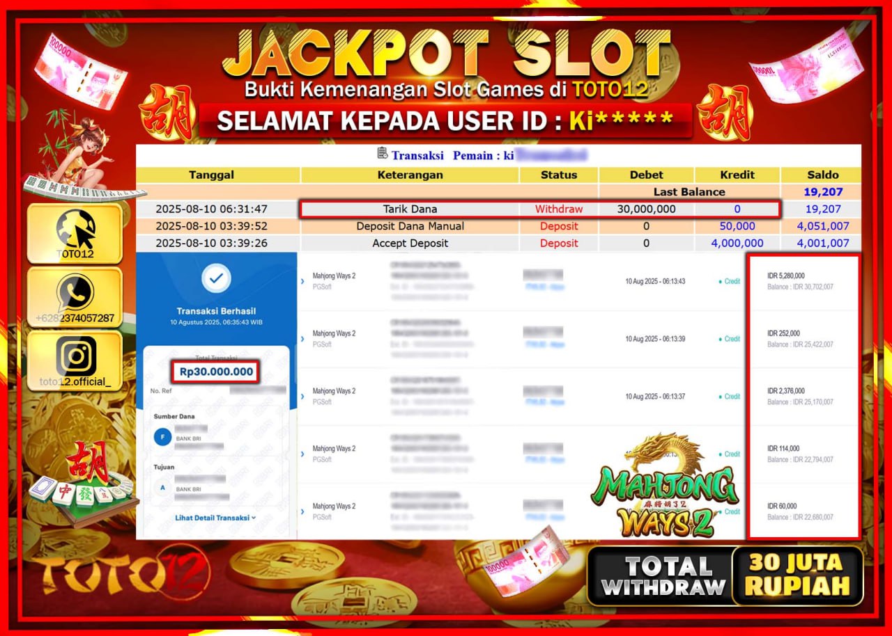 HANYA DI TOTO12 JP PASTI DI BAYAR LUNAS DAN CEPAT!!!!!! JACKPOT SLOT GAME (MAHJONG WAYS 2) Rp.30.000.000 !!!!