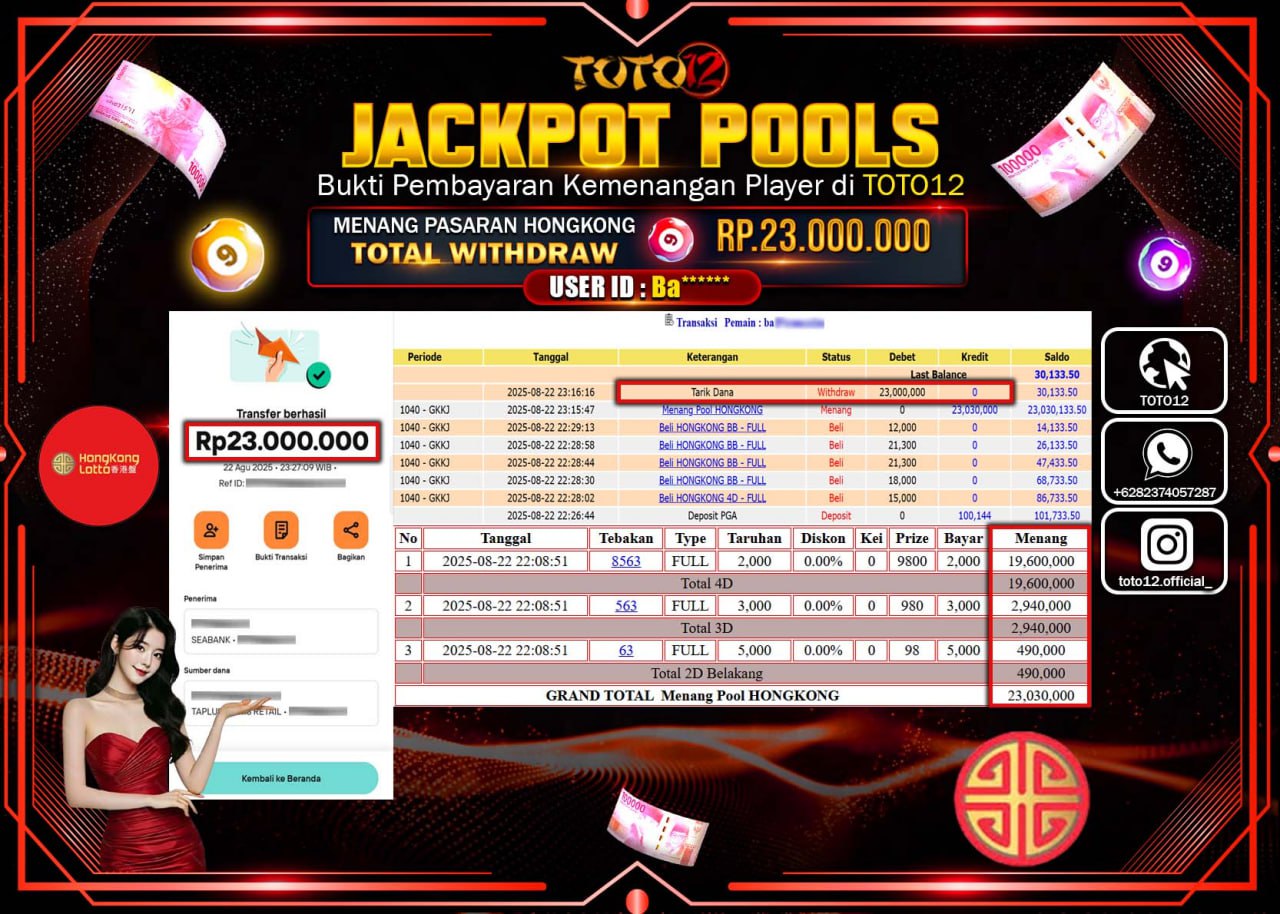 HANYA DI TOTO12 JP PASTI DI BAYAR LUNAS DAN CEPAT!!!!!! JACKPOT POOLS PASARAN (HONGKONG) Rp.23.000.000 !!!!