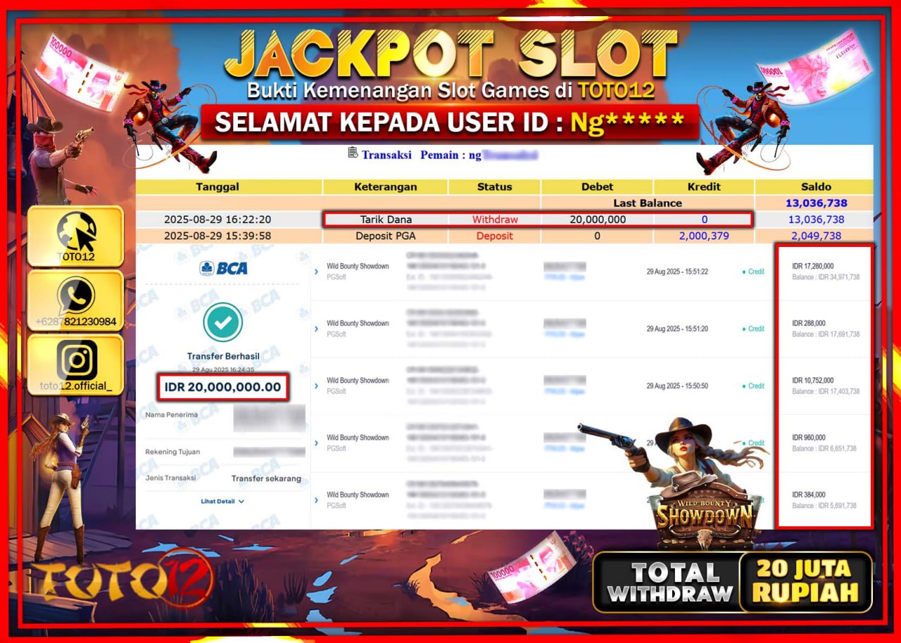 HANYA DI TOTO12 JP PASTI DI BAYAR LUNAS DAN CEPAT!!!!!! JACKPOT SLOT GAME (WILD BOUNTY SHOWDOWN) Rp.20.000.000 !!!!