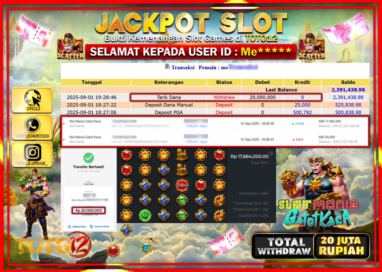 HANYA DI TOTO12 JP PASTI DI BAYAR LUNAS DAN CEPAT!!!!!! JACKPOT SLOT GAME (SLOT MANIA GATOT KACA) Rp.20.000.000 !!!!