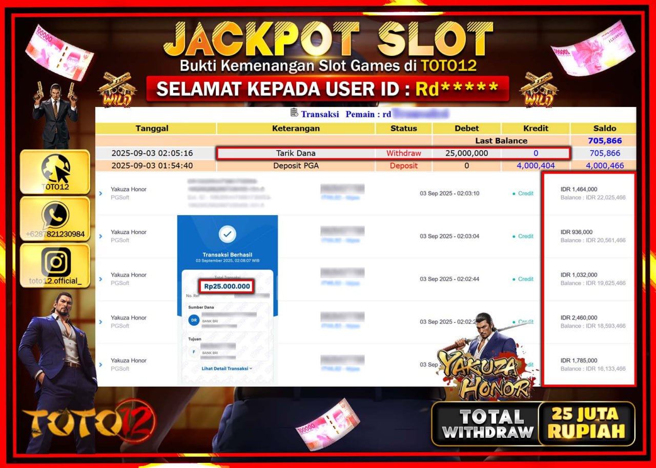 HANYA DI TOTO12 JP PASTI DI BAYAR LUNAS DAN CEPAT!!!!!! JACKPOT SLOT GAME (YAKUZA HONOR) Rp.25.000.000 !!!!