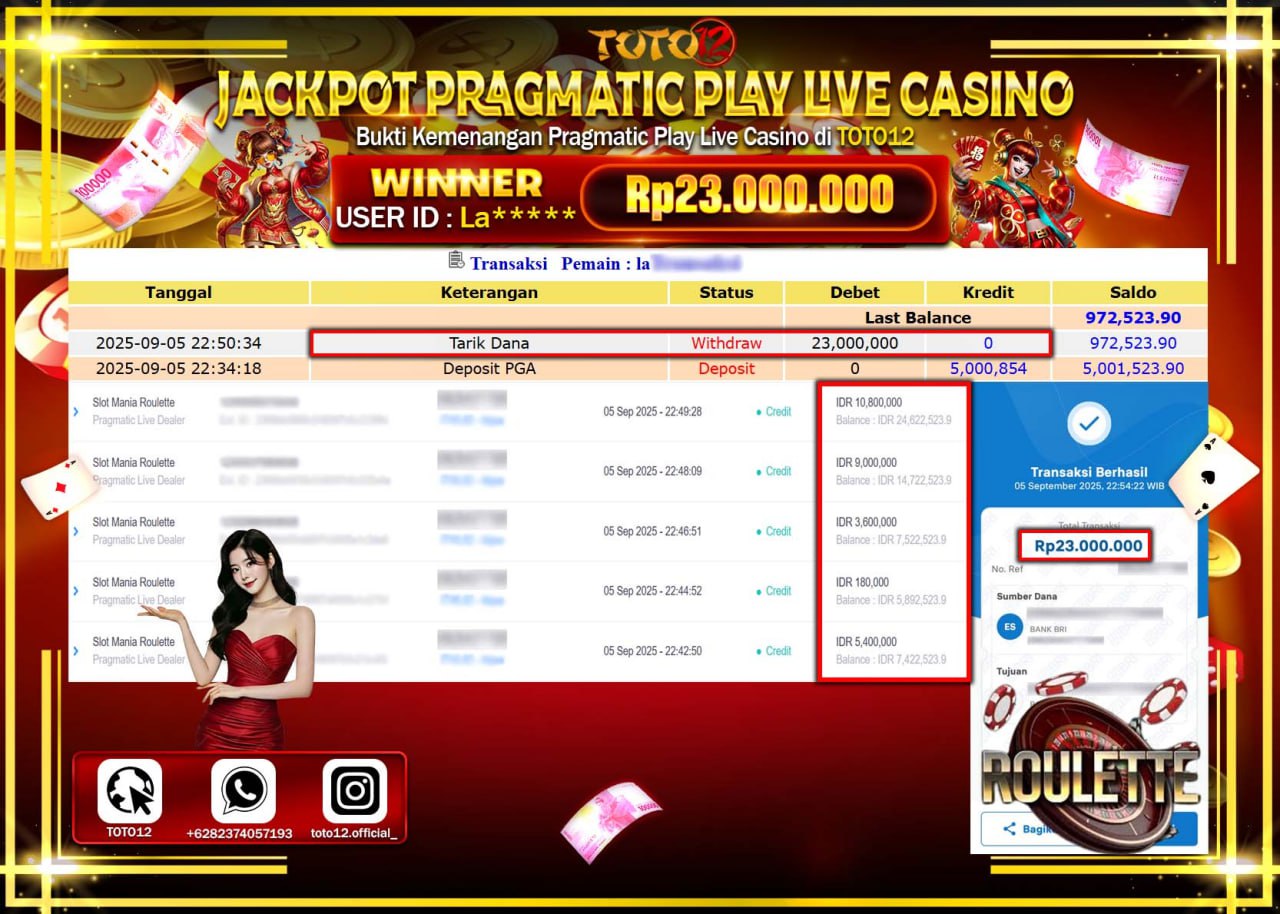 HANYA DI TOTO12 JP PASTI DI BAYAR LUNAS DAN CEPAT!!!!!! JACKPOT PRAGMATIC PLAY LICE CAVSINO (ROULETTE) Rp.23.000.000 !!!!