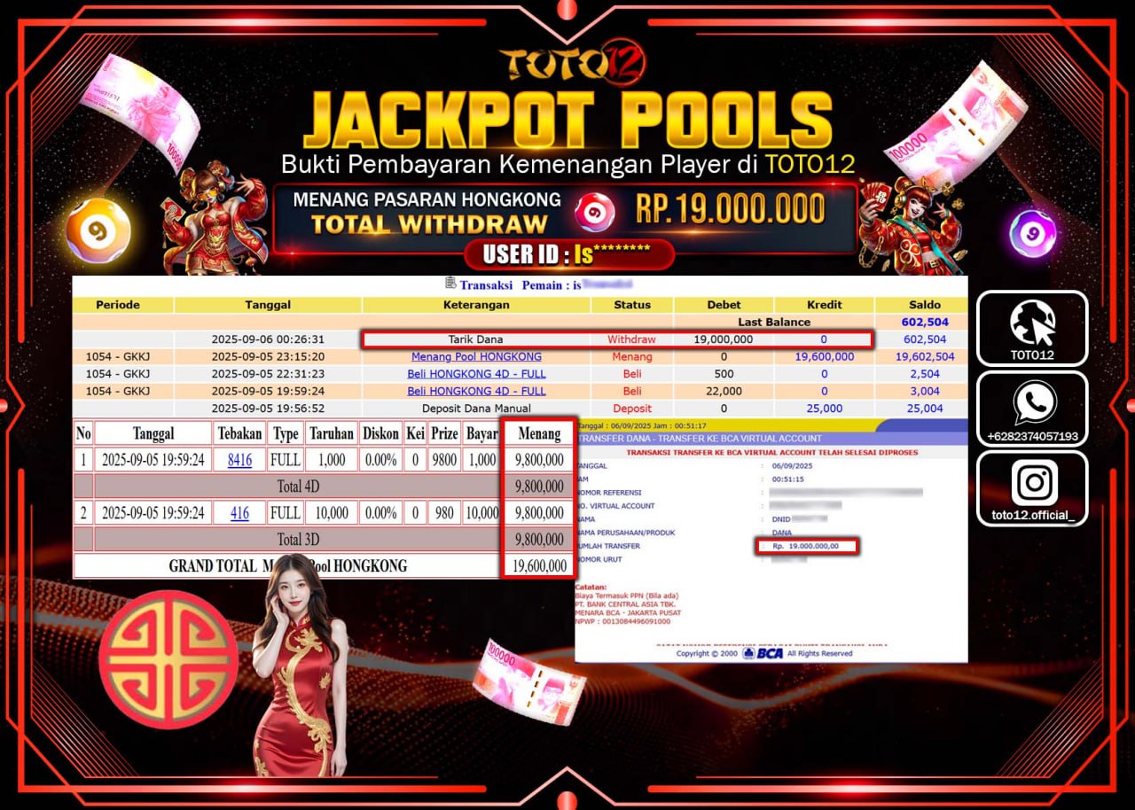 HANYA DI TOTO12 JP PASTI DI BAYAR LUNAS DAN CEPAT!!!!!! JACKPOT POOLS PASARAN (HONGKONG) Rp.19.000.000 !!!!