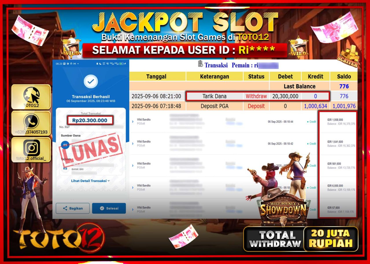 HANYA DI TOTO12 JP PASTI DI BAYAR LUNAS DAN CEPAT!!!!!! JACKPOT SLOT GAME (WILD BOUNTY SHOWDOWN) Rp.20.300.000 !!!!