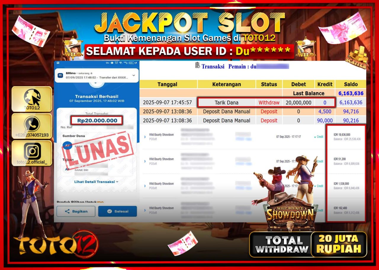 HANYA DI TOTO12 JP PASTI DI BAYAR LUNAS DAN CEPAT!!!!!! JACKPOT SLOT GAME (WILD BOUNTY SHOWDOWN) Rp.20.000.000 !!!!