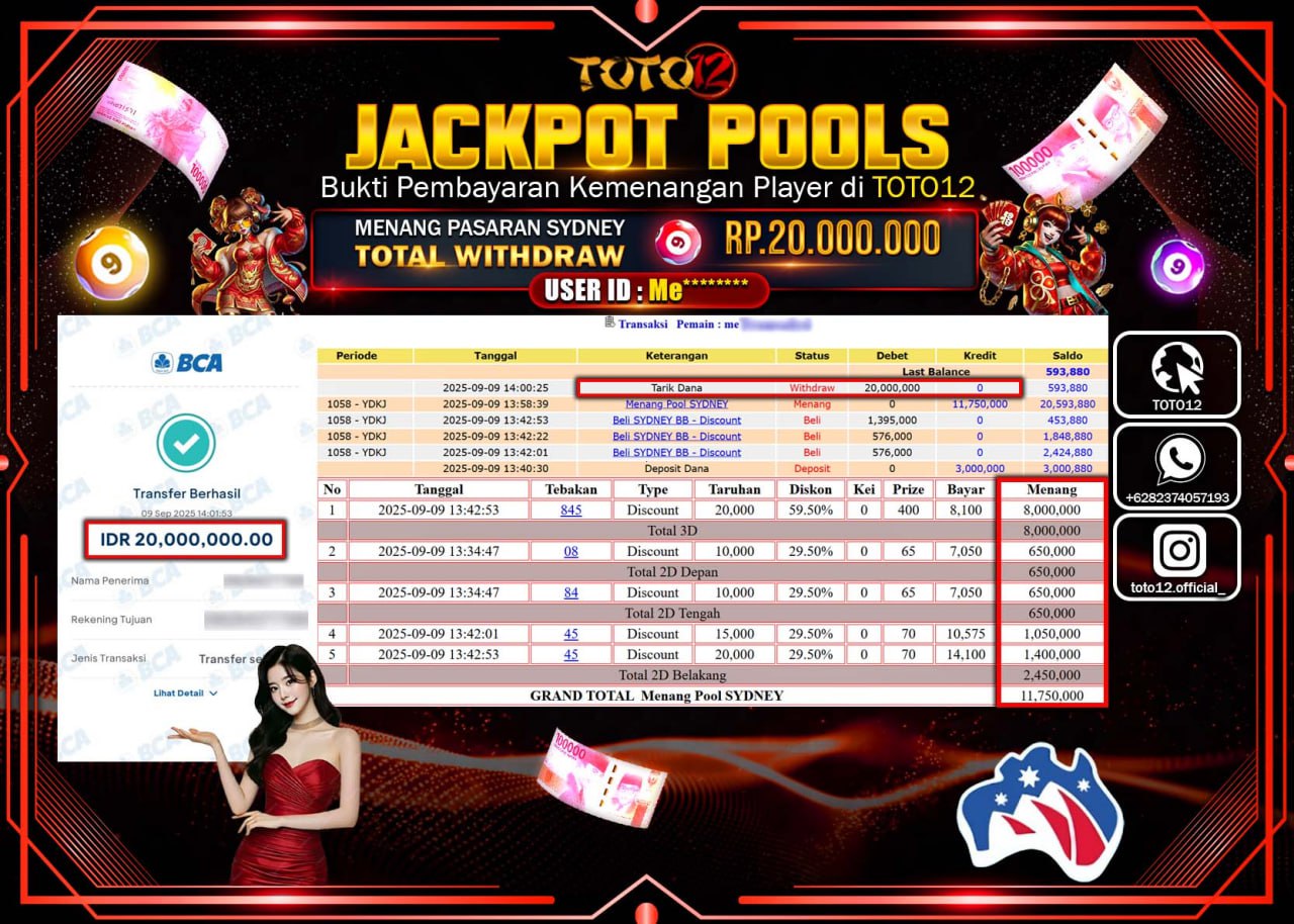 HANYA DI TOTO12 JP PASTI DI BAYAR LUNAS DAN CEPAT!!!!!! JACKPOT POOLS PASARAN (SYDNEY) Rp.20.000.000 !!!!