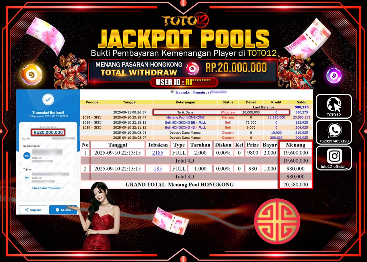HANYA DI TOTO12 JP PASTI DI BAYAR LUNAS DAN CEPAT!!!!!! JACKPOT POOLS PASARAN (HONGKONG) Rp.20.000.000 !!!!