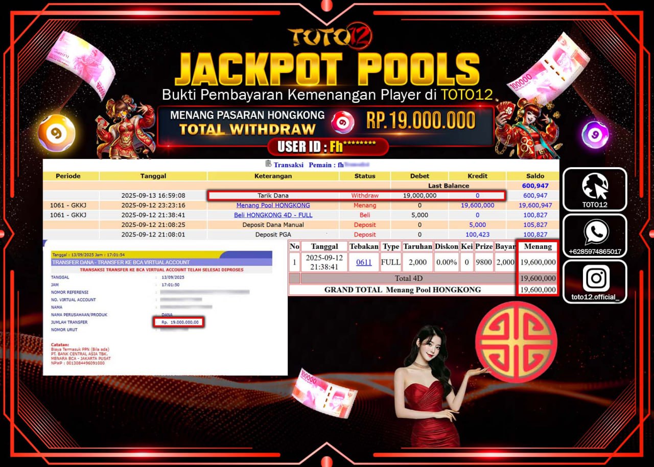 HANYA DI TOTO12 JP PASTI DI BAYAR LUNAS DAN CEPAT!!!!!! JACKPOT POOLS PASARAN (HONGKONG) Rp.19.000.000 !!!!