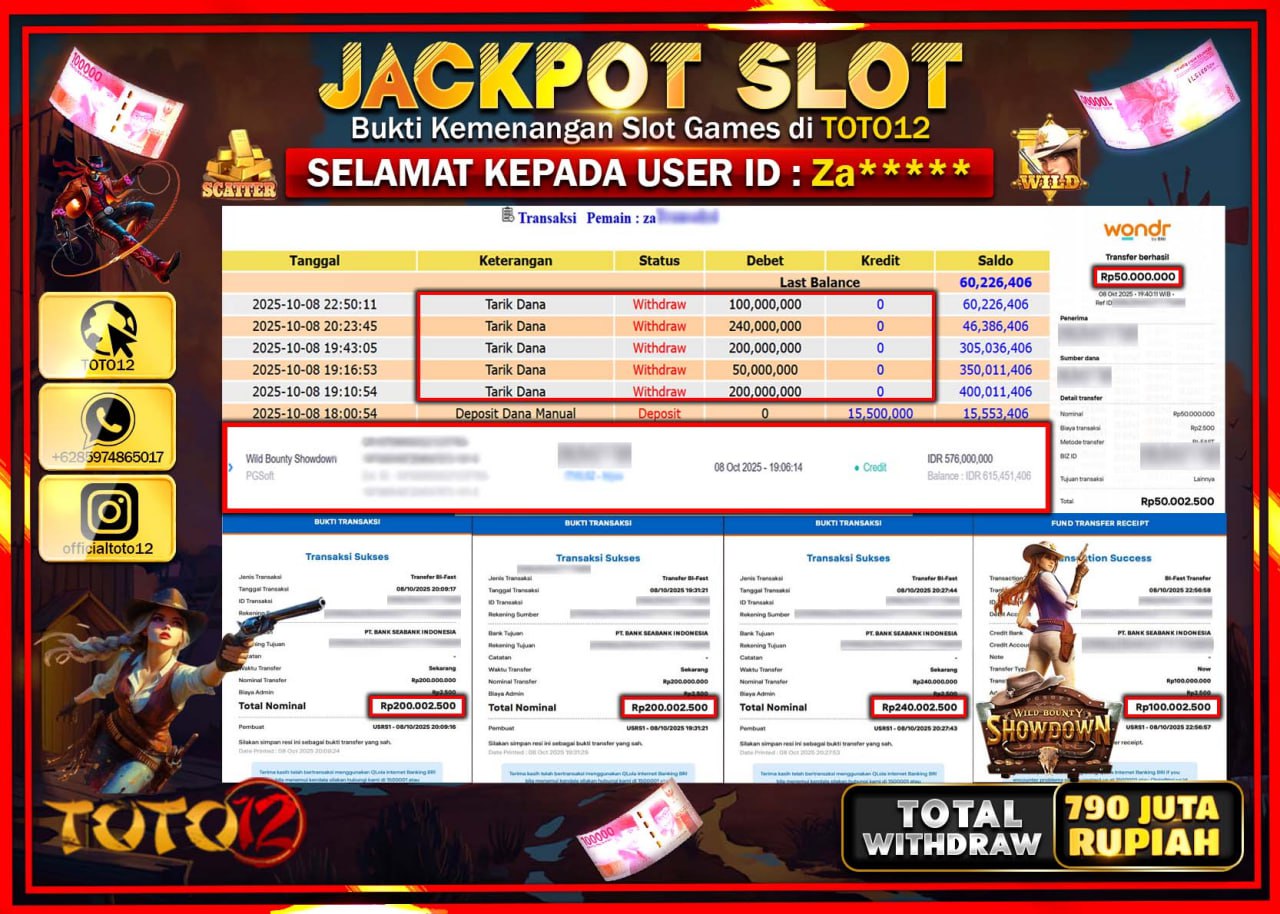 HANYA DI TOTO12 JP PASTI DI BAYAR LUNAS DAN CEPAT!!!!!! JACKPOT SLOT GAME (WILD BOUNTY SHOWDOWN) Rp.790.000.000 !!!!