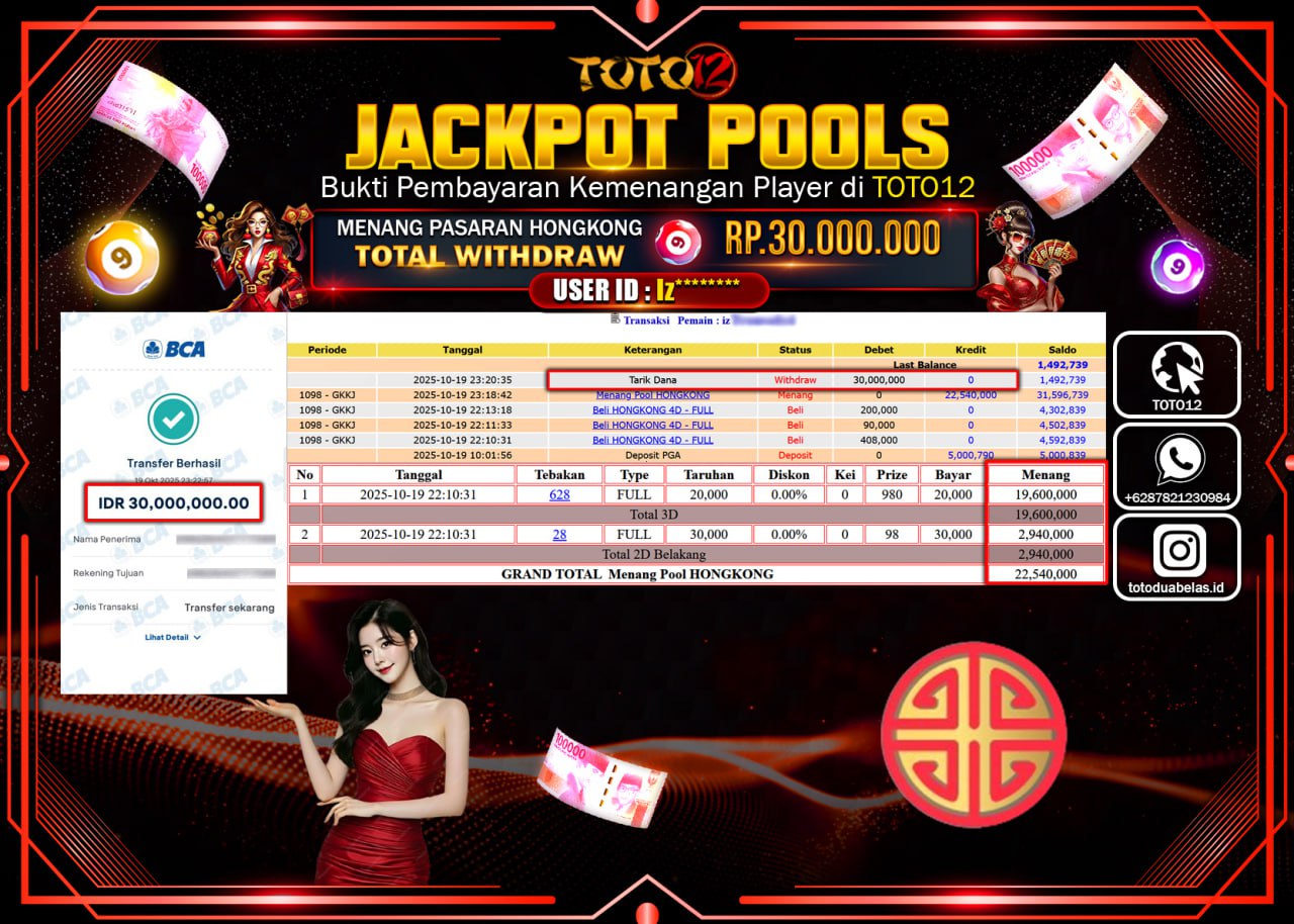 HANYA DI TOTO12 JP PASTI DI BAYAR LUNAS DAN CEPAT!!!!!! JACKPOT POOLS PASARAN (HONGKONG) Rp.30.000.000 !!!!