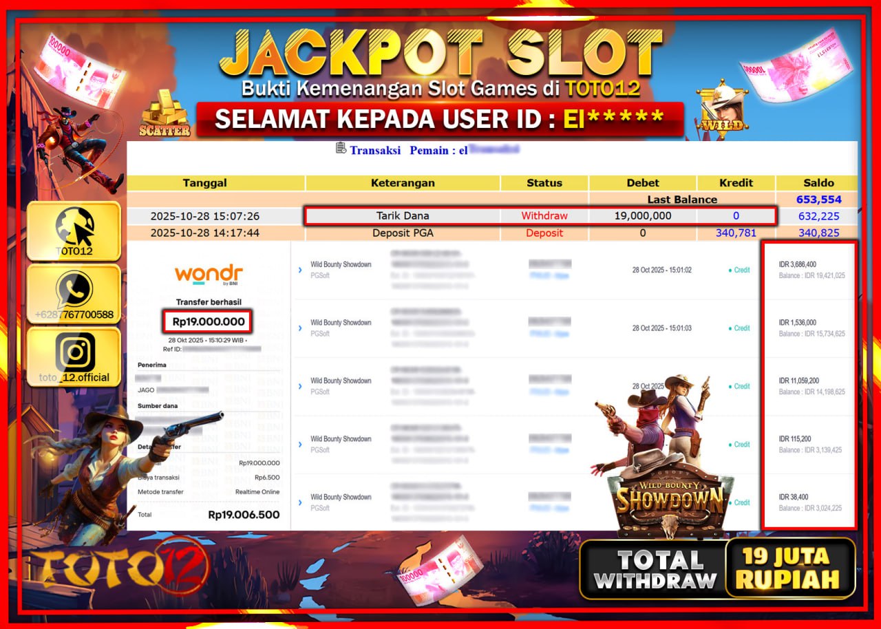 HANYA DI TOTO12 JP PASTI DI BAYAR LUNAS DAN CEPAT!!!!!! JACKPOT SLOT GAME (WILD BOUNTY SHOWDOWN) Rp.19.000.000 !!!!