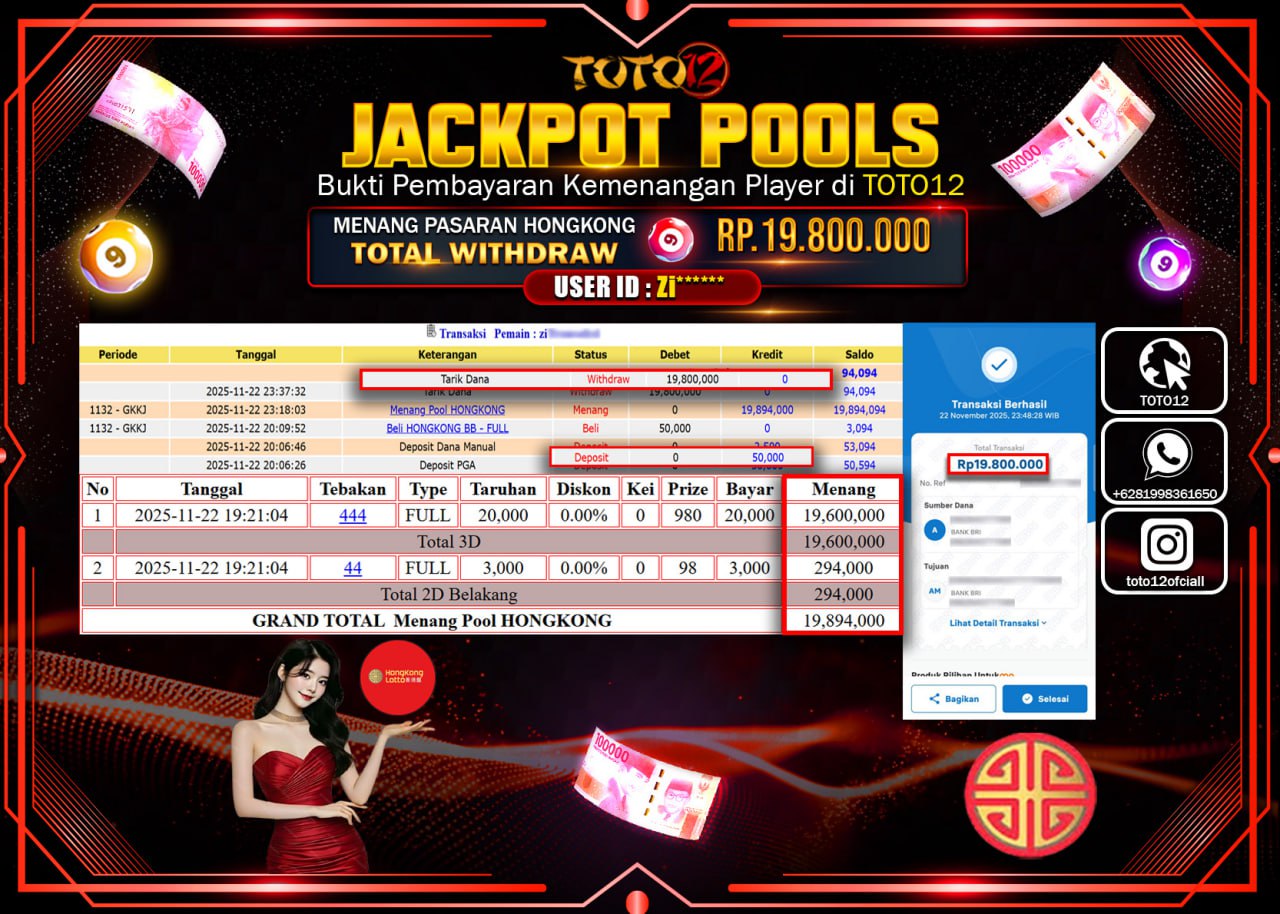 HANYA DI TOTO12 JP PASTI DI BAYAR LUNAS DAN CEPAT!!!!!! JACKPOT POOLS PASARAN (HONGKONG) Rp.19.800.000 !!!!