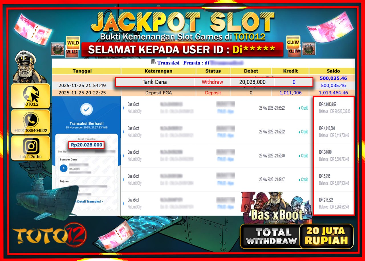 HANYA DI TOTO12 JP PASTI DI BAYAR LUNAS DAN CEPAT!!!!!! JACKPOT SLOT GAME (DAS X BOOT) Rp.20.028.000 !!!!