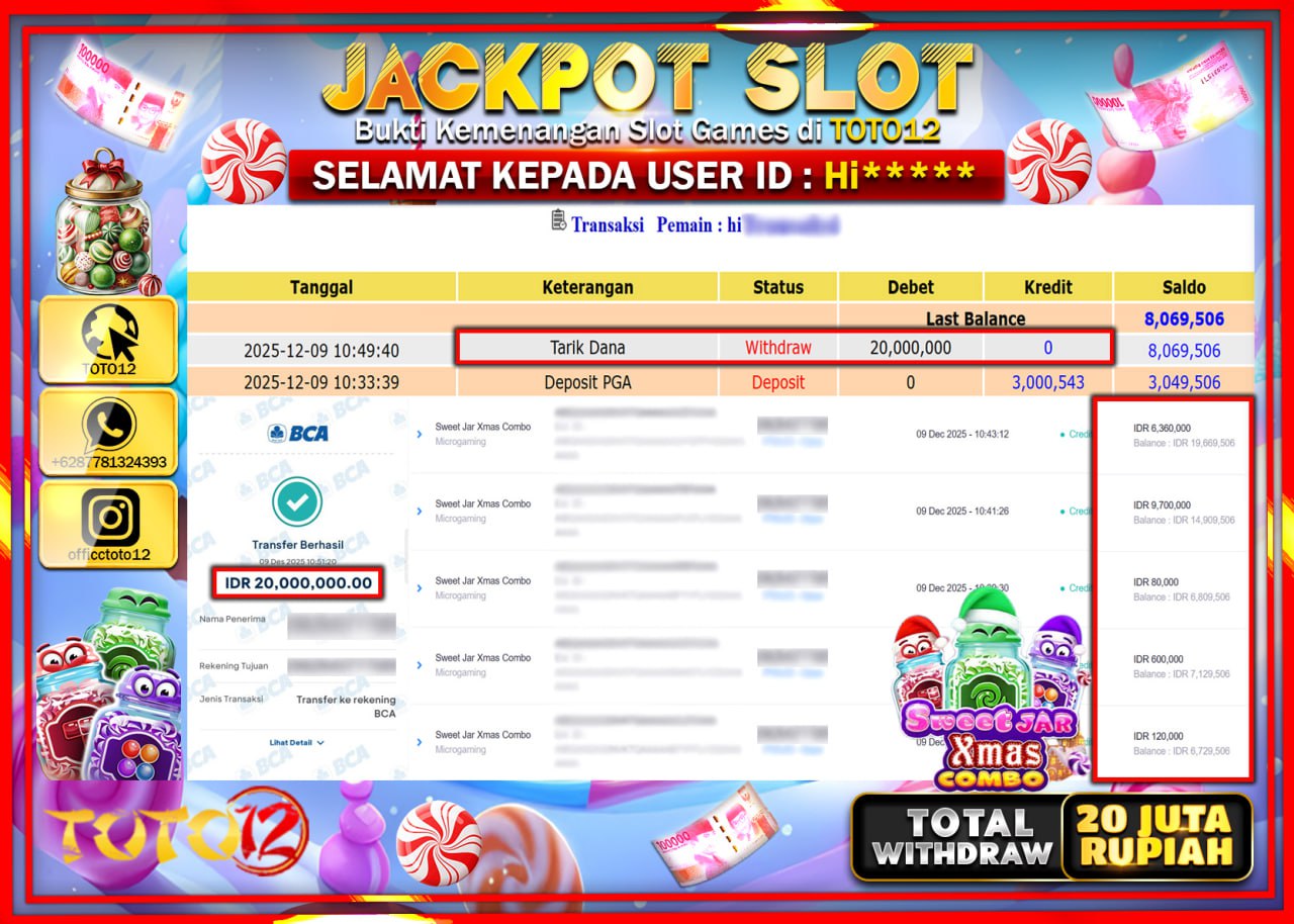 HANYA DI TOTO12 JP PASTI DI BAYAR LUNAS DAN CEPAT!!!!!! JACKPOT SLOT GAME (SWEET HAR XMAS COMBO) Rp.20.000.000 !!!!
