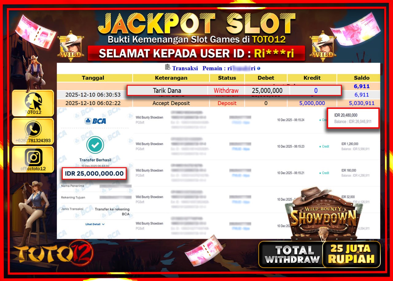 HANYA DI TOTO12 JP PASTI DI BAYAR LUNAS DAN CEPAT!!!!!! JACKPOT SLOT GAME (WILD BOUNTY SHOWDOWN) Rp.25.000.000 !!!!