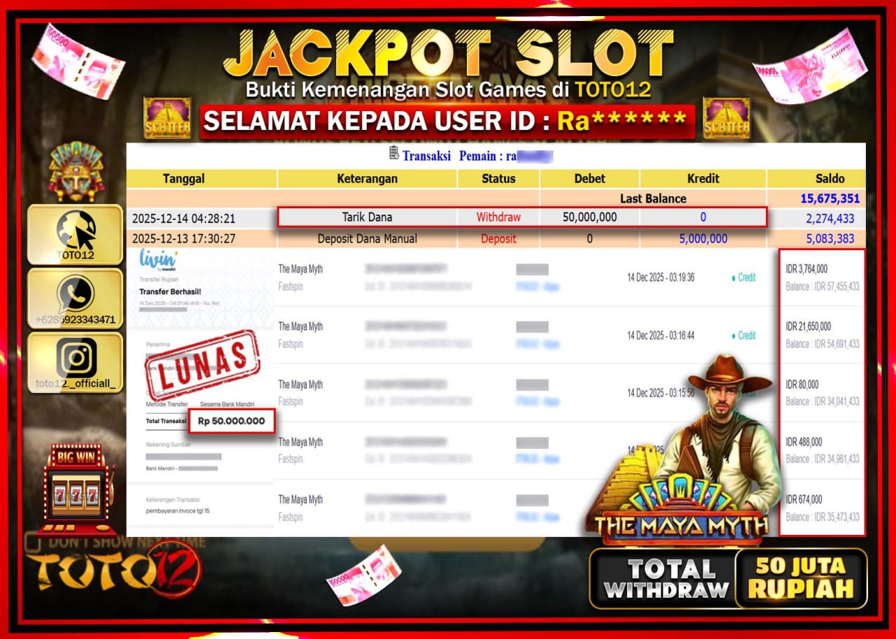 HANYA DI TOTO12 JP PASTI DI BAYAR LUNAS DAN CEPAT!!!!!! JACKPOT SLOT GAME (THE MAYA MYTH) Rp.50.000.000 !!!!