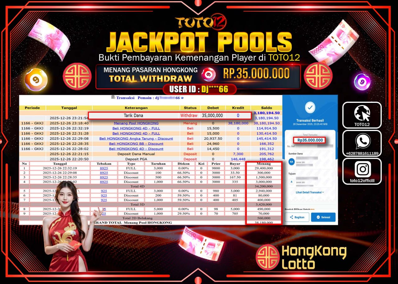 HANYA DI TOTO12 JP PASTI DI BAYAR LUNAS DAN CEPAT!!!!!! JACKPOT POOLS PASARAN (HONGKONG) Rp.35.000.000 !!!!