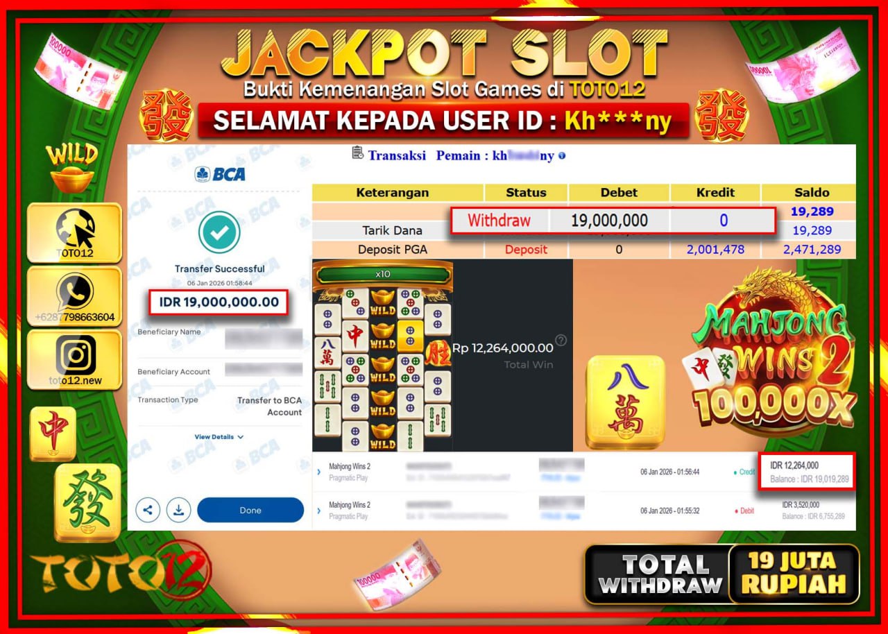 HANYA DI TOTO12 JP PASTI DI BAYAR LUNAS DAN CEPAT!!!!!! JACKPOT SLOT GAME (MAHJONG WINS 2) Rp.19.000.000 !!!!
