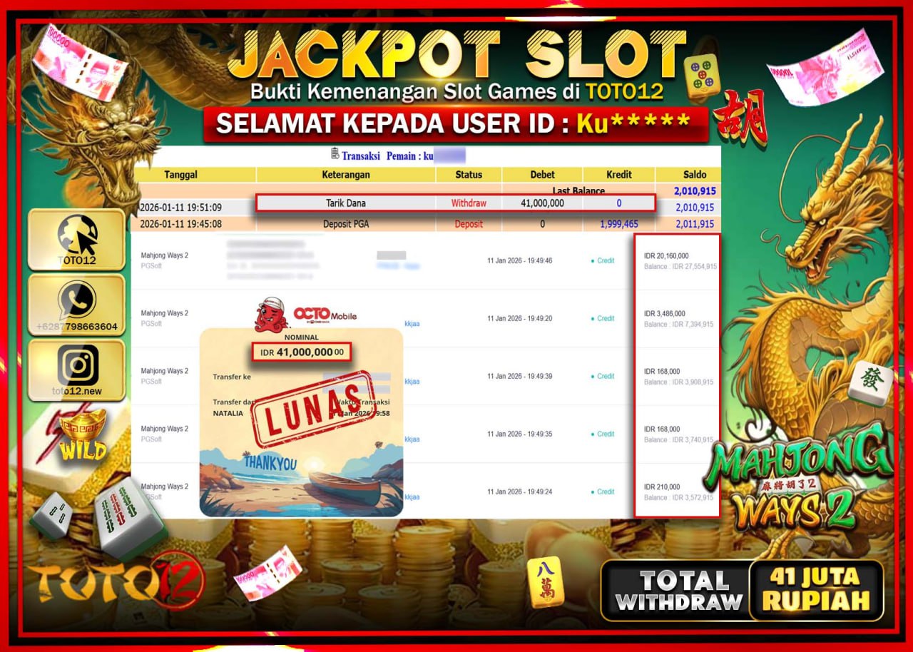HANYA DI TOTO12 JP PASTI DI BAYAR LUNAS DAN CEPAT!!!!!! JACKPOT SLOT GAME (MAHJONG WAYS 2) Rp.41.000.000 !!!!