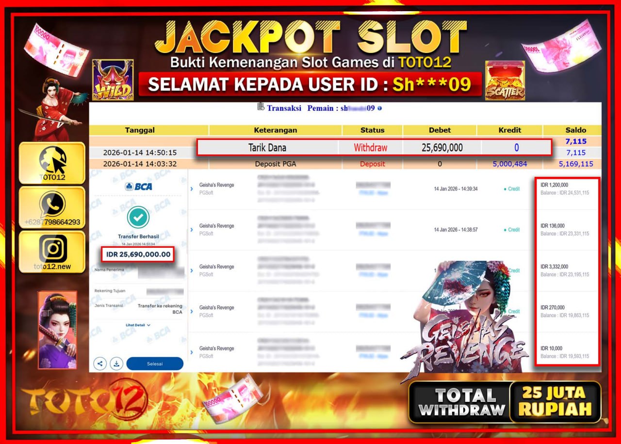 HANYA DI TOTO12 JP PASTI DI BAYAR LUNAS DAN CEPAT!!!!!! JACKPOT SLOT GAME (GEISHAS REVENGE) Rp.25.690.000 !!!!
