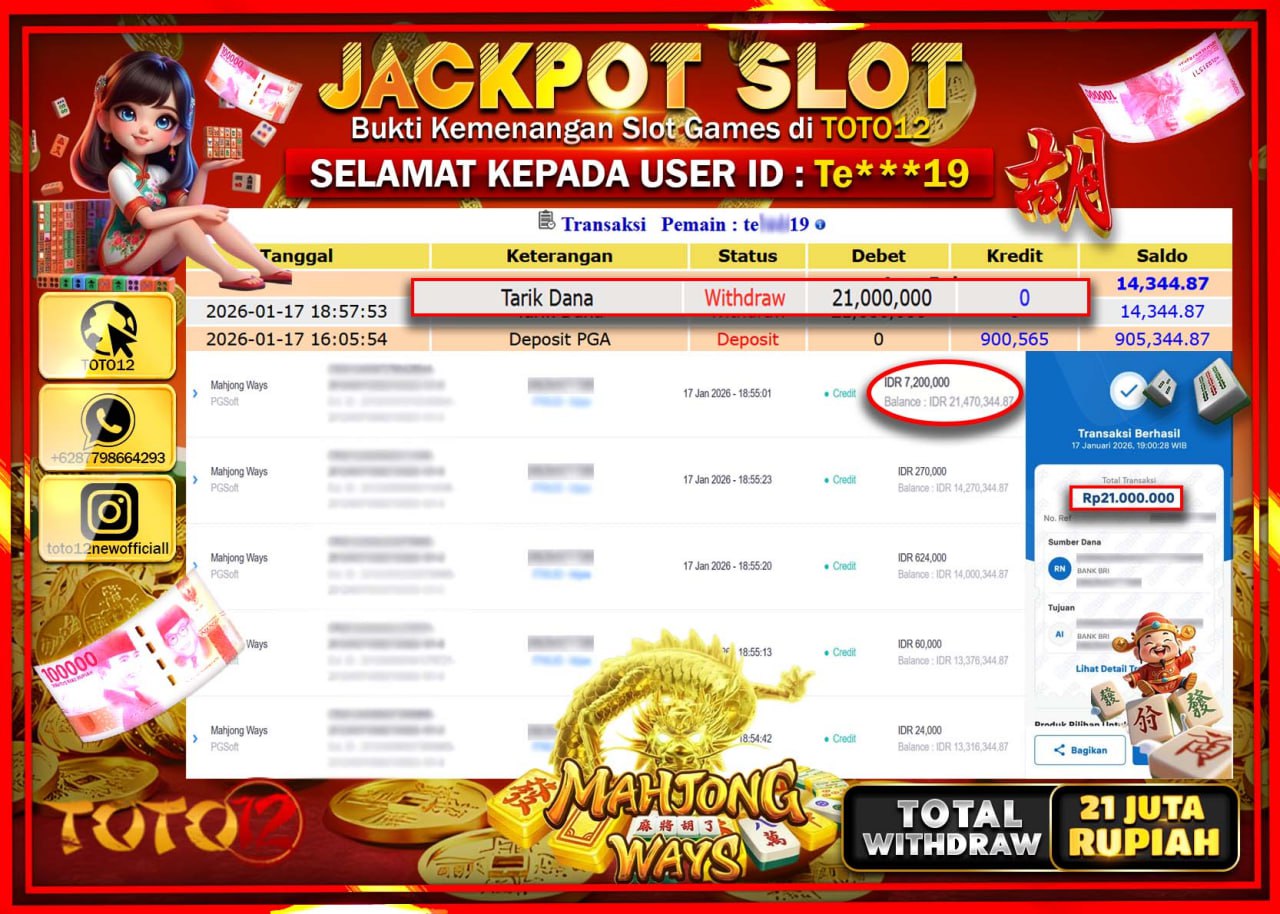 HANYA DI TOTO12 JP PASTI DI BAYAR LUNAS DAN CEPAT!!!!!! JACKPOT SLOT GAME (MAHJONG WAYS) Rp.21.000.000 !!!!