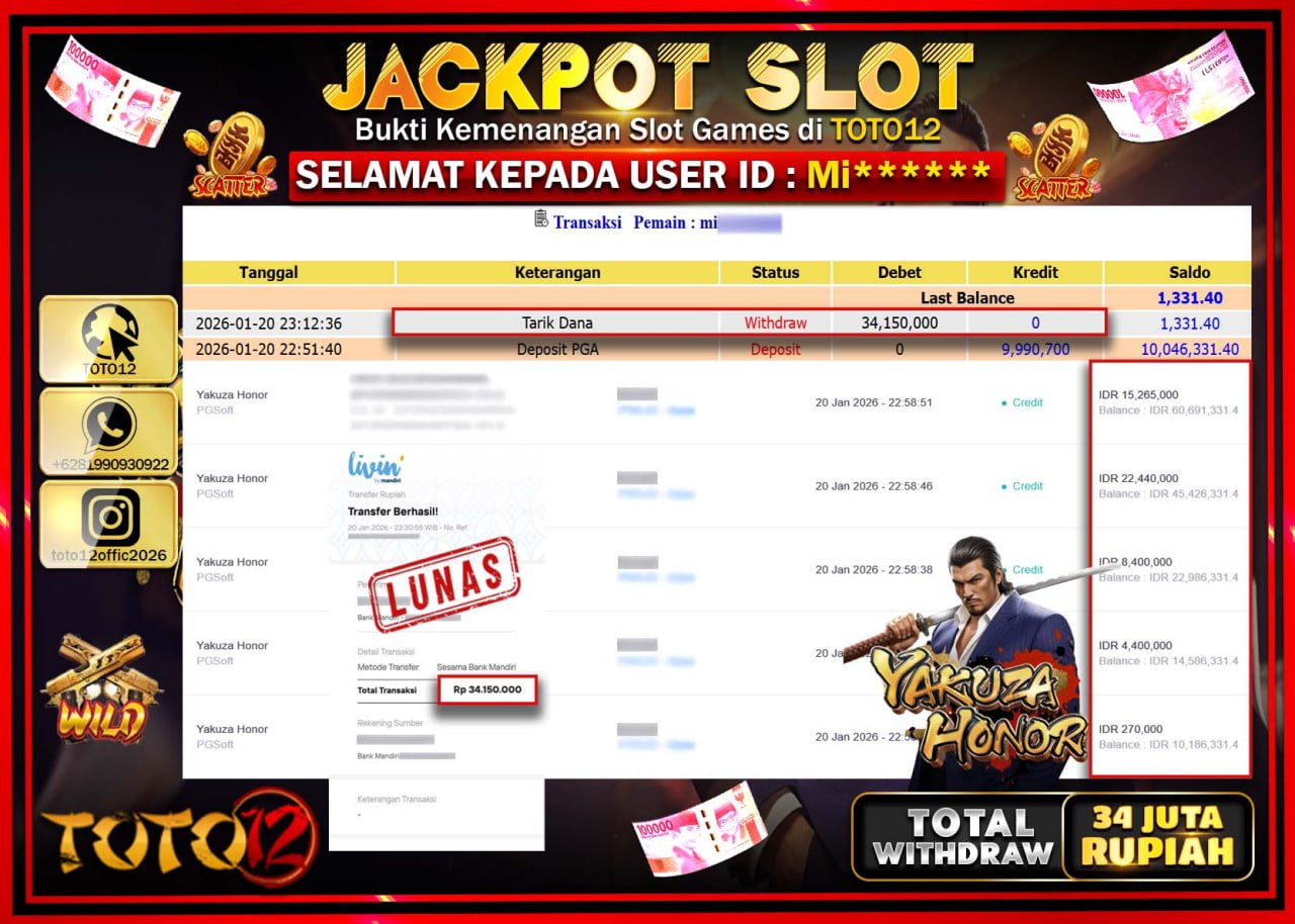 HANYA DI TOTO12 JP PASTI DI BAYAR LUNAS DAN CEPAT!!!!!! JACKPOT SLOT GAME (YAKUZA HONOR) Rp.34.150.000 !!!!