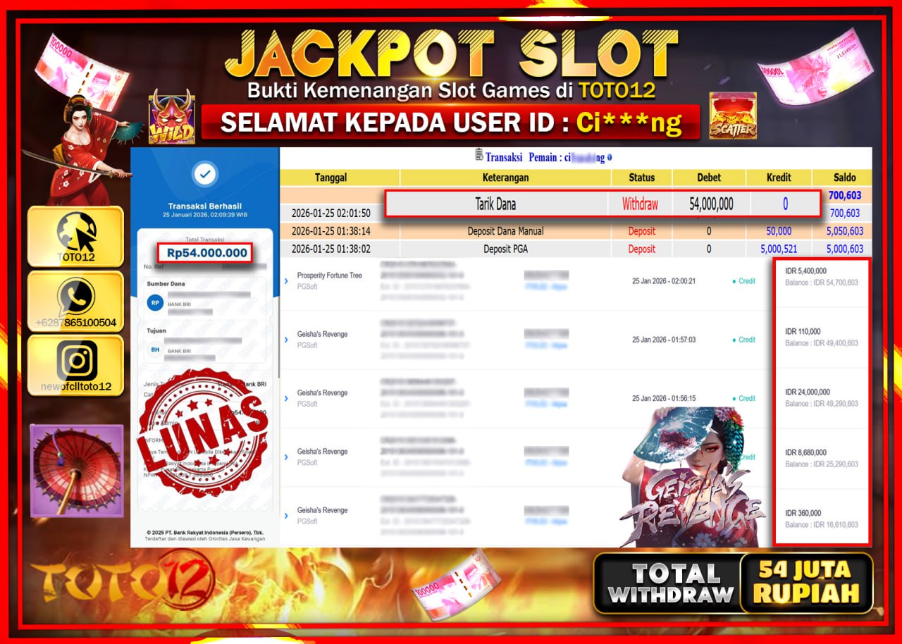 HANYA DI TOTO12 JP PASTI DI BAYAR LUNAS DAN CEPAT!!!!!! JACKPOT SLOT GAME (GEISHAS REVENGE) Rp.54.000.000 !!!!