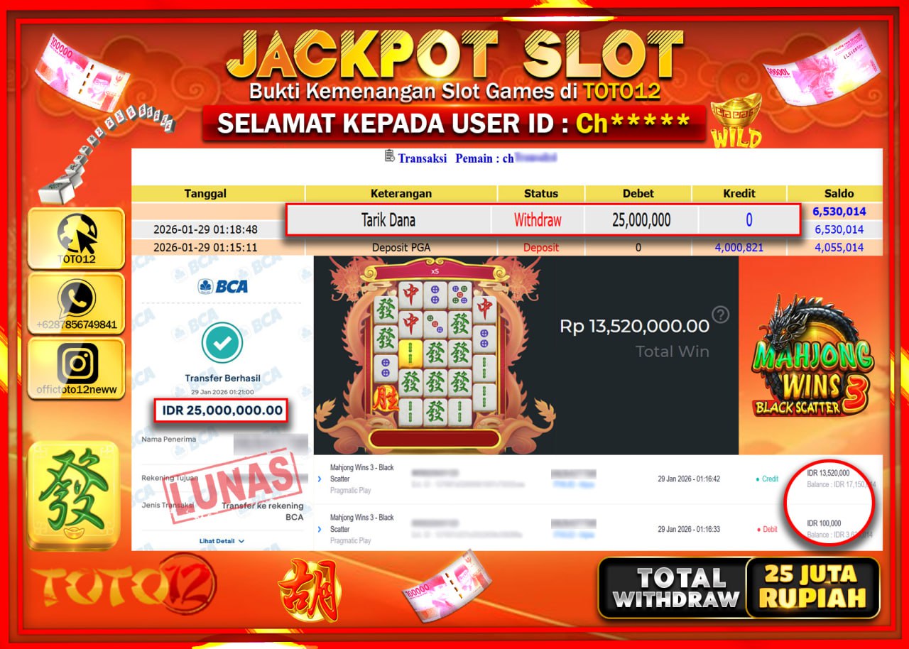 HANYA DI TOTO12 JP PASTI DI BAYAR LUNAS DAN CEPAT!!!!!! JACKPOT SLOT GAME (MAHJONG WINS 3 BLACK SCATTER) Rp.25.000.000 !!!!