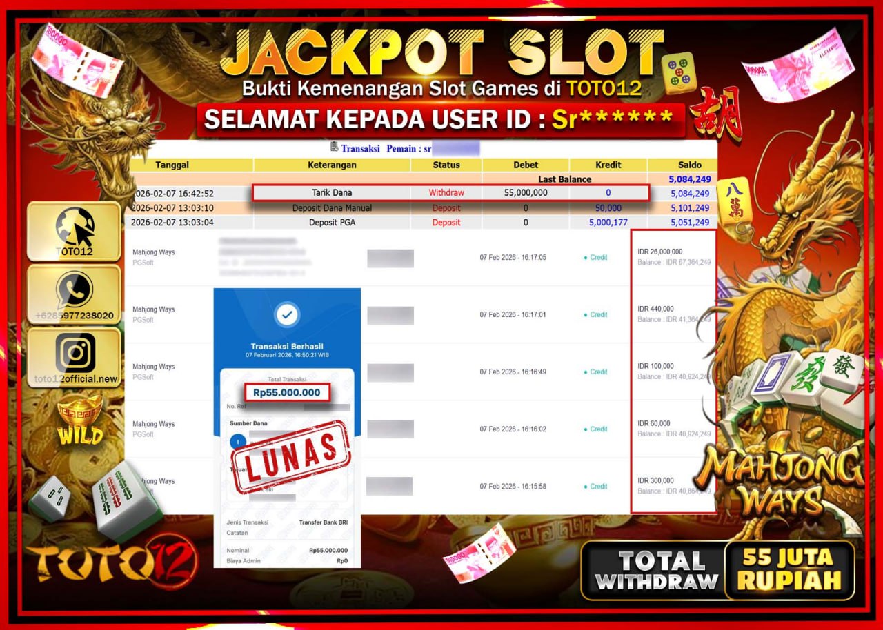 HANYA DI TOTO12 JP PASTI DI BAYAR LUNAS DAN CEPAT!!!!!! JACKPOT SLOT GAME (MAHJONG WAYS) Rp.55.000.000!!!!