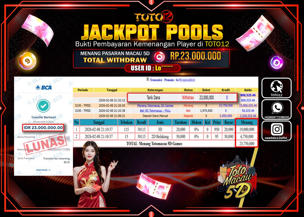 HANYA DI TOTO12 JP PASTI DI BAYAR LUNAS DAN CEPAT!!!!!! JACKPOT POOLS PASARAN (TOTOMACAU5D) Rp.23.000.000!!!!